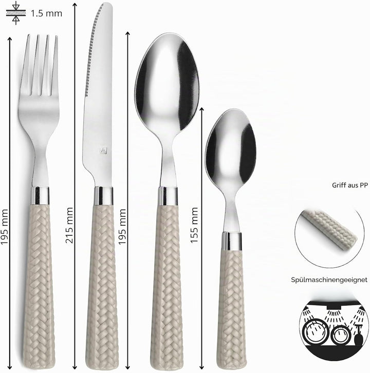 Amefa PAILLE Besteck Set 6 Personen | Essbesteck 24-teilig | helle Griffe im Flechtdesign | Besteck