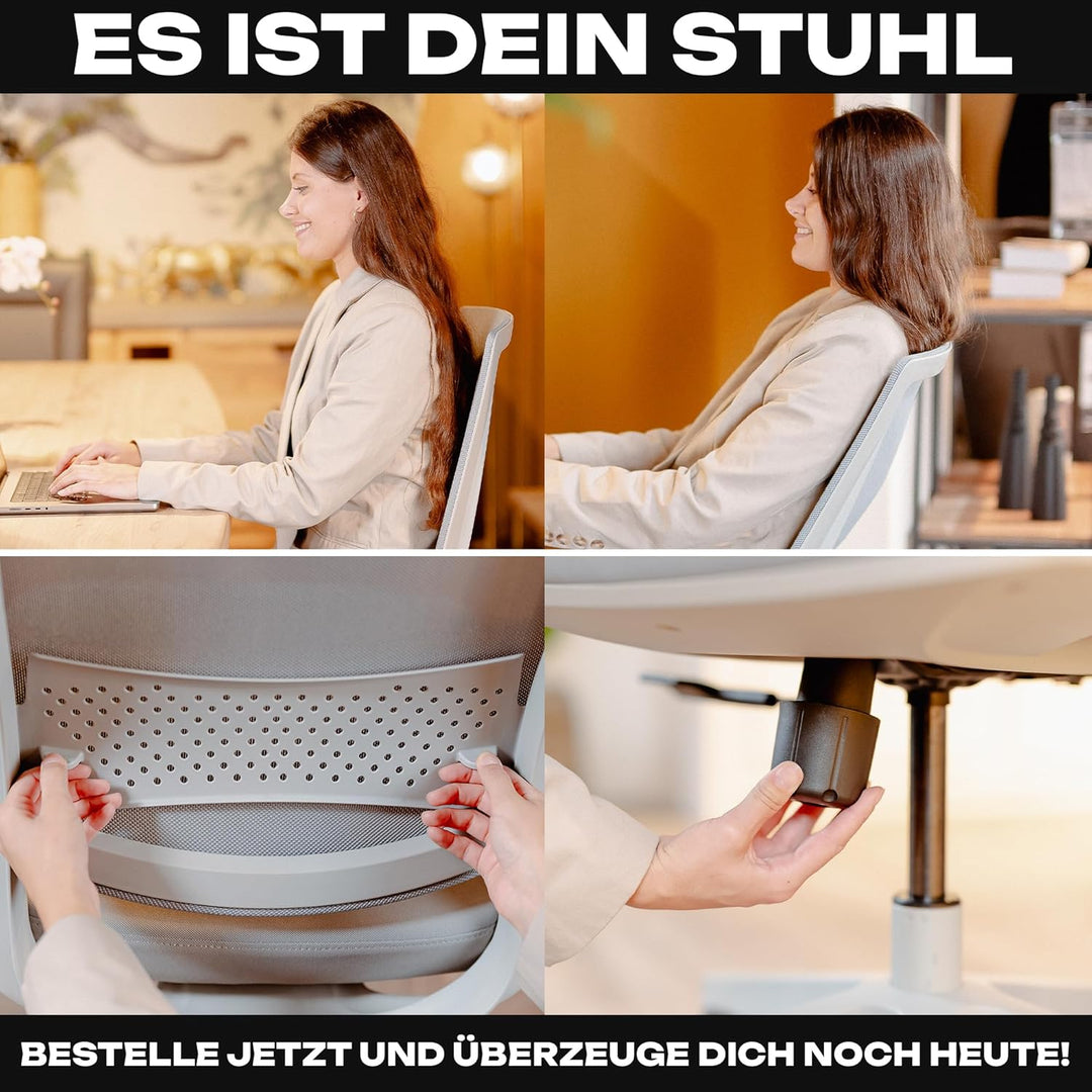 VALKENSTOL M2 Bürostuhl Ergonomisch ohne Armlehne [ohne Kopfstütze] Ergonomischer Bürostuhl Grau Sch