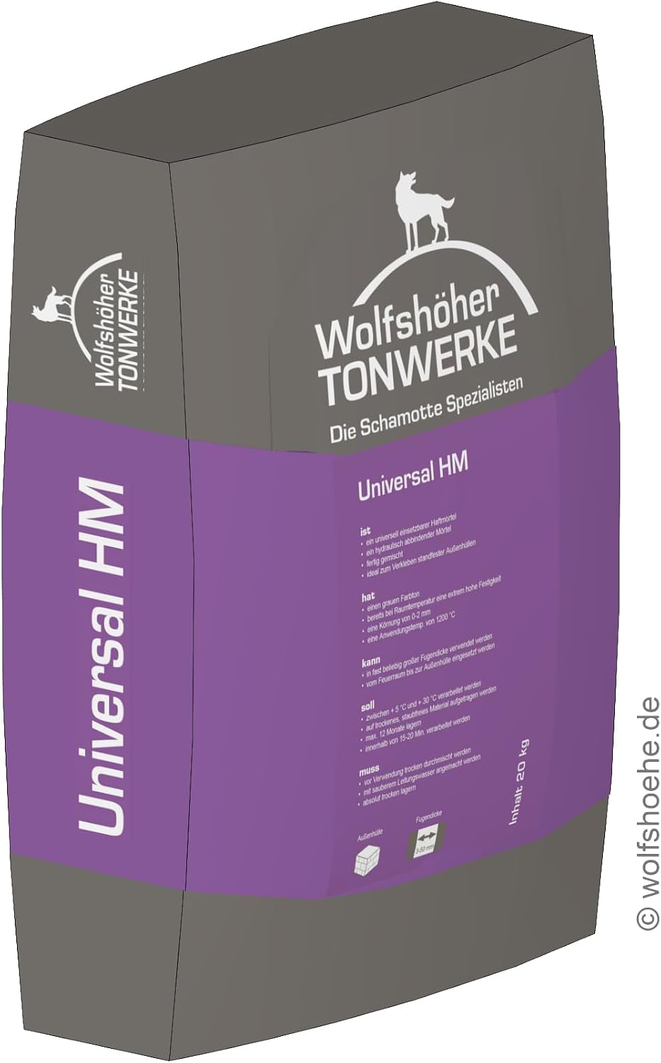 Feuerfester Haftmörtel Universal HM, 20 kg, Wolfshöher Tonwerke, Schamottemörtel hydraulisch abbinde