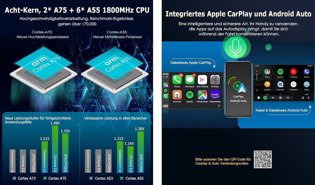 Erisin 7" 8-Kern 4GB+64GB Android 14 Autoradio mit CD Player Für Ford Focus S-max C-max Fiesta Galax