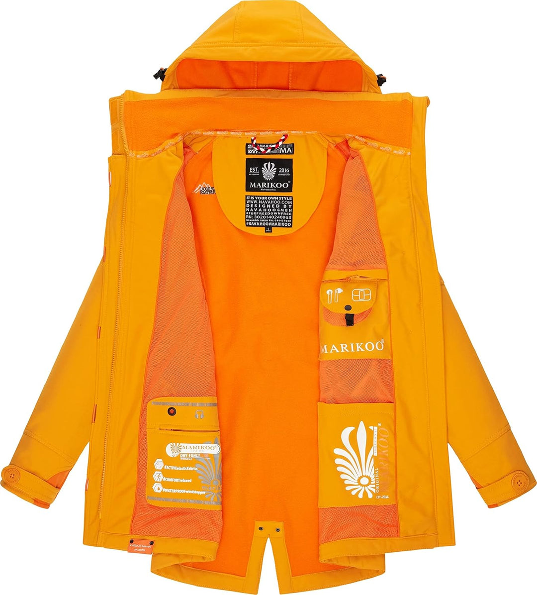 MARIKOO Damen Outdoor Parka Kurzmantel Outdoor Mantel wasserdicht mit Kapuze Soulinaa XS Amber Yello