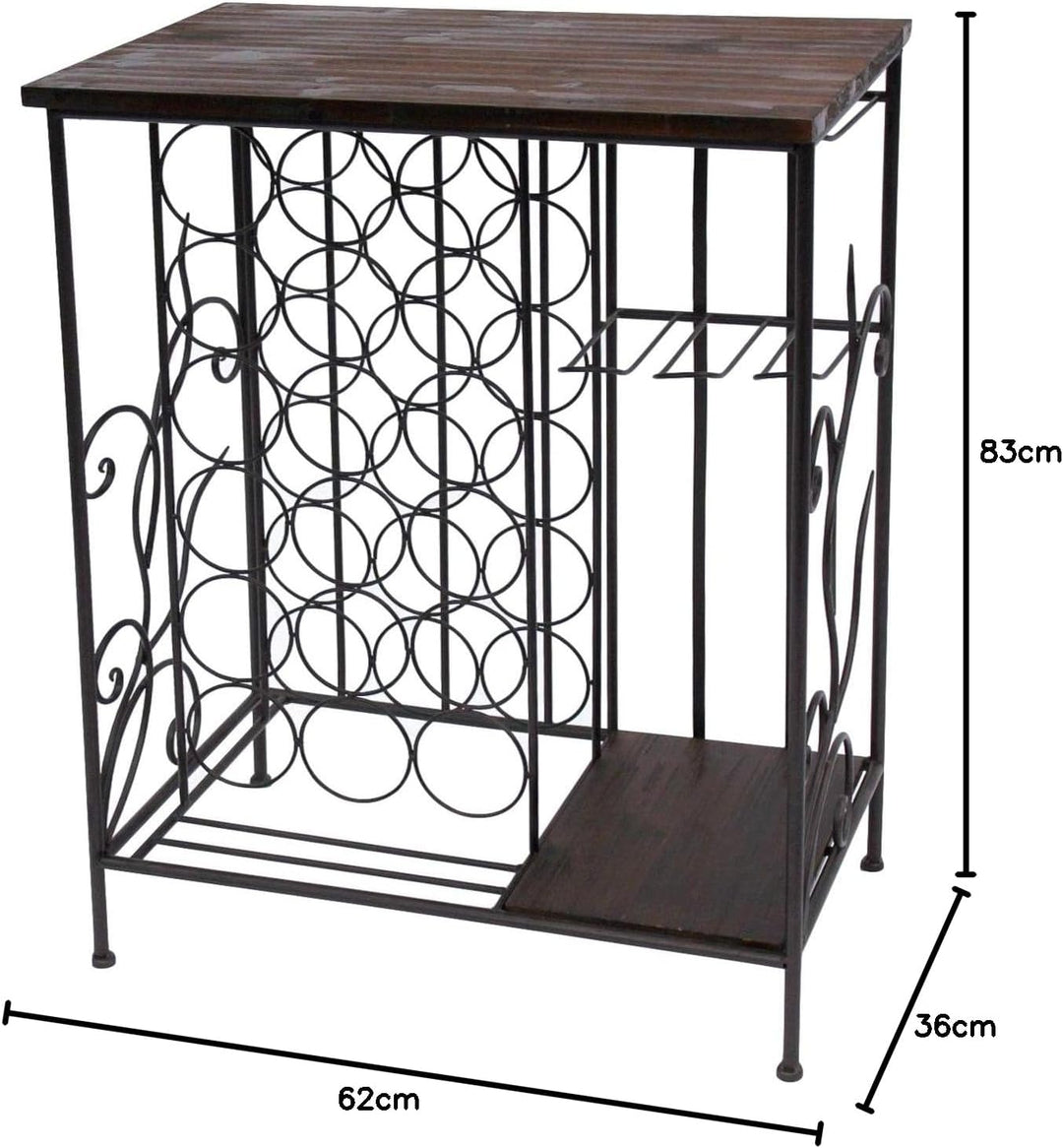 DanDiBo Weinregal mit Ablage 12977 Flaschenregal mit Glashalter 83 cm Braun Metall Holz Flaschenhalt