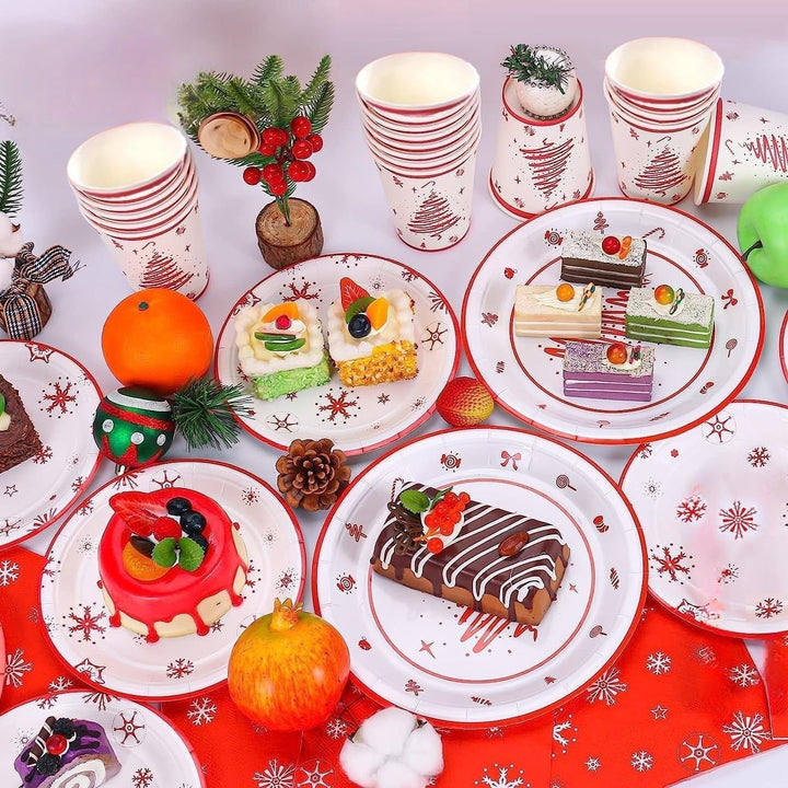 KAHEIGN 168Pcs Weihnachten Geschirr Set für 24 Personen, Papier Partygeschirrset mit 24Sets Speisete