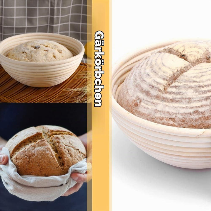 2 Pack 22cm Rund Gärkörbchen Banneton Brotform Korb,Handgewebter Natürlicher Rattan Gärkorb mit Lein
