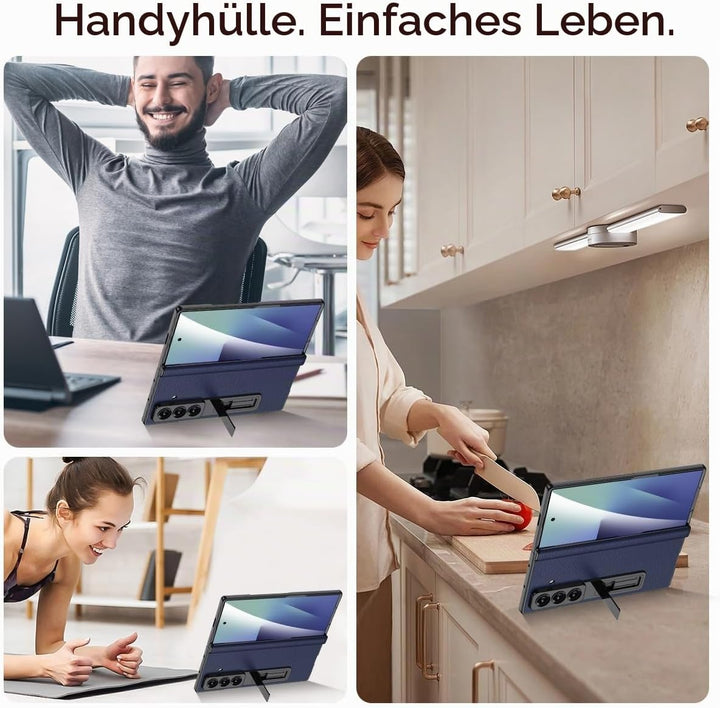 Miimall Lederhülle Kompatibel mit Samsung Galaxy Z Fold 7 Hülle mit Displayschutz+Scharnierschutz, S