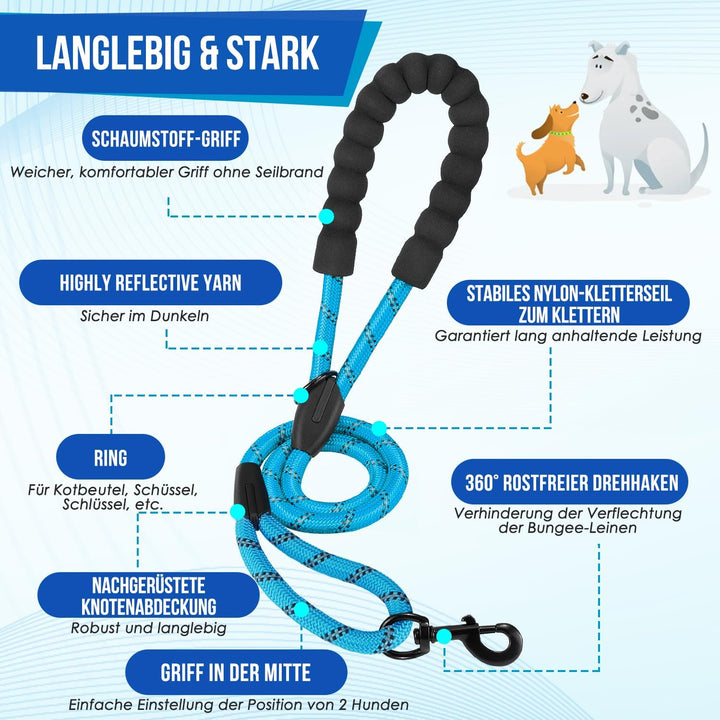 Eyein Doppelleine für 2 Hunde, Hundeleine für kleine und mittelgrosse Hunde, Flexible und reflektier