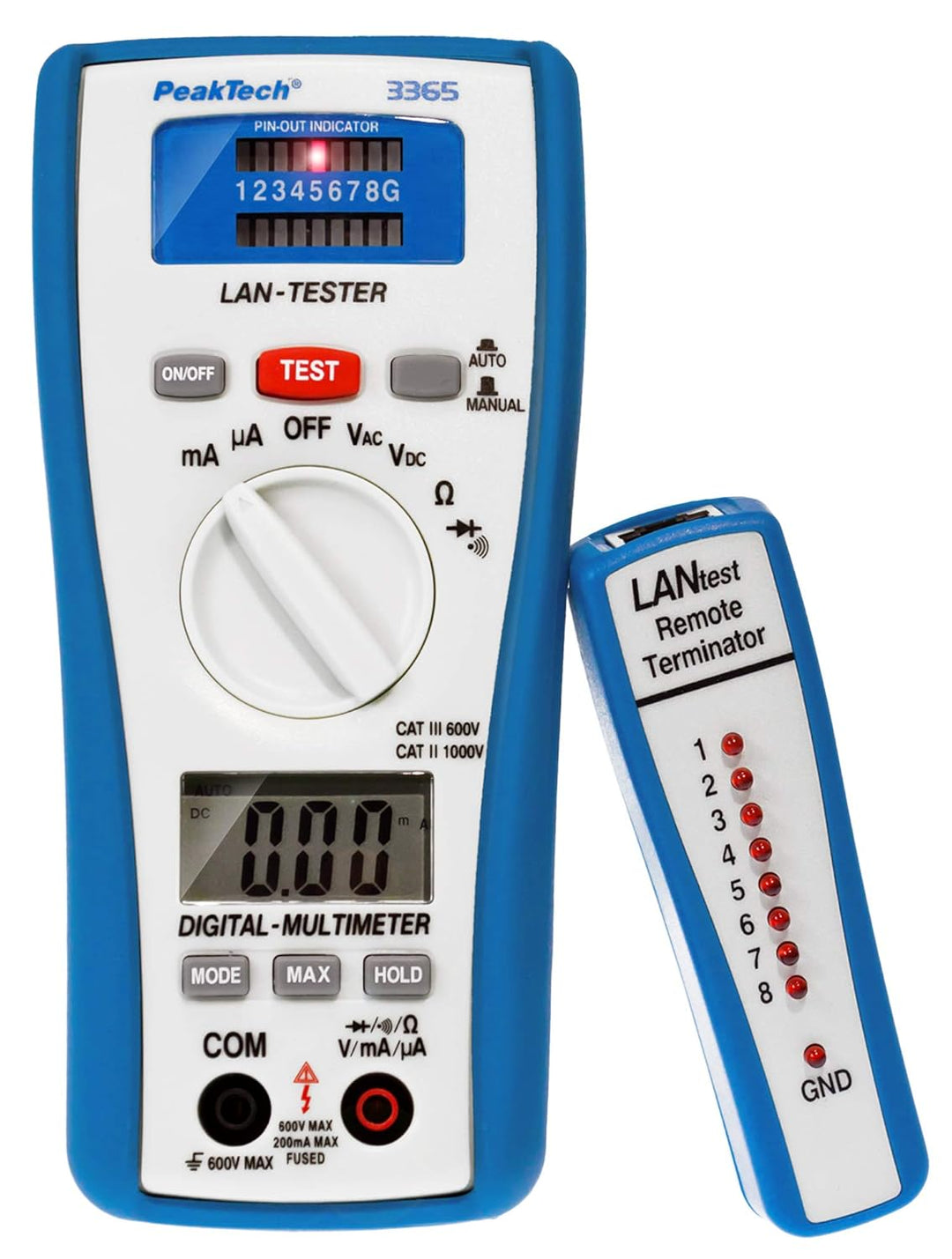 PeakTech 3365 – LAN Tester & Digital Multimeter, Netzwerkprüfgerät - 600 V P 3365 & 3434 – Leitungss