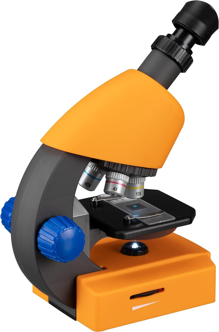 Bresser Junior Mikroskop 40x-640x mit LED-Durchlichtbeleuchtung, Zoom-Monokular, Batteriebetrieb und