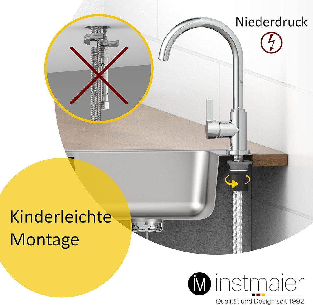 instmaier K3 Niederdruck Küchenarmatur | Wasserhahn Küche | Spültischarmatur mit hohem Auslauf | Arm