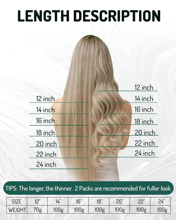 RUNATURE Blond Haartressen Echthaar Exensions Aschbraun mit Platinblond Tressen Echthaar Zum Einnähe