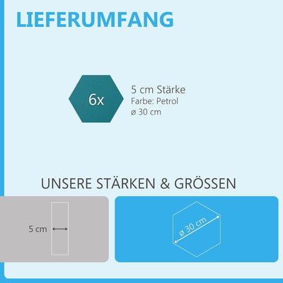 platino24 Schallabsorber Set Colore aus Basotect G+ mit Akustikfilz, 6 Absorberelemente Hexagon je Ø