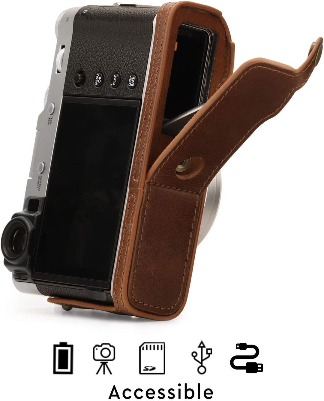 MegaGear MG1895 Ever Ready Kameratasche, Echtleder, kompatibel mit Fujifilm X100V, Braun, Braun