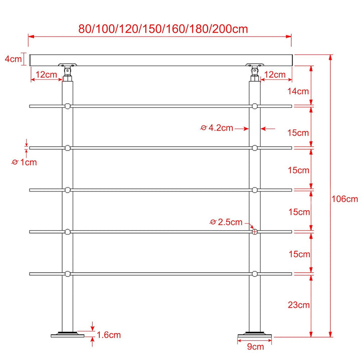 XMTECH Geländer Treppengeländer Handlauf Ø42mm aus Edelstahl, Brüstung Treppe Bausatz mit Querstab f