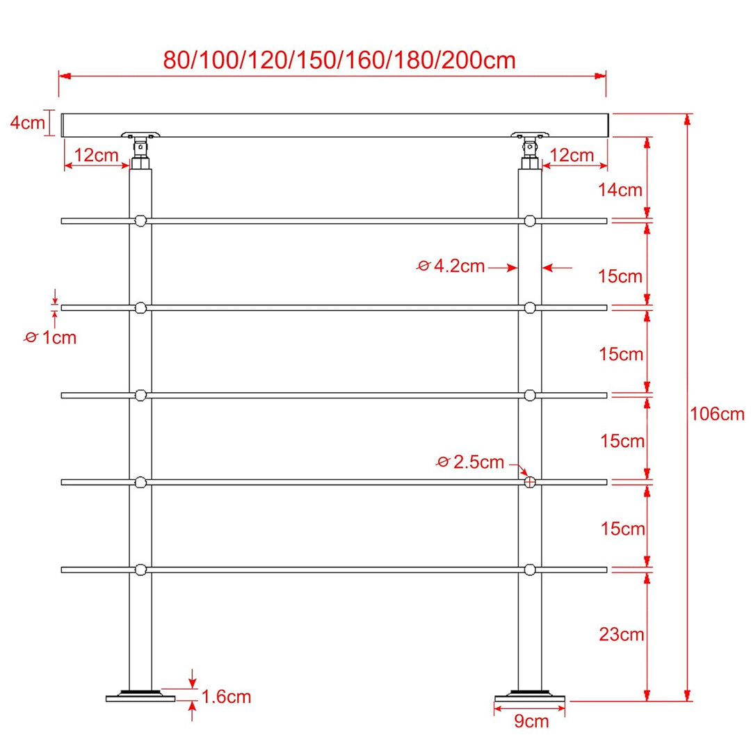XMTECH Geländer Treppengeländer Handlauf Ø42mm aus Edelstahl, Brüstung Treppe Bausatz mit Querstab f