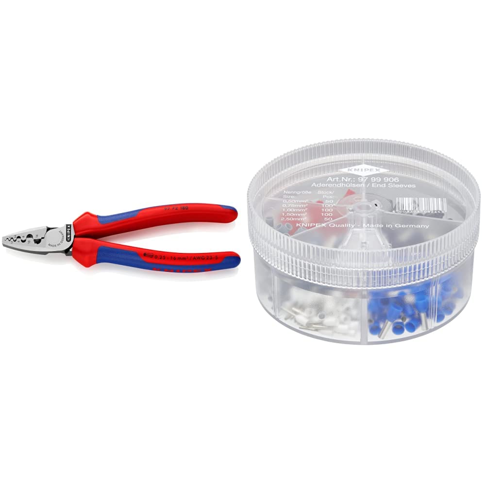 Knipex Crimpzange für Aderendhülsen mit Mehrkomponenten-Hüllen 180 mm 97 72 180 & Sortimentsboxen mi