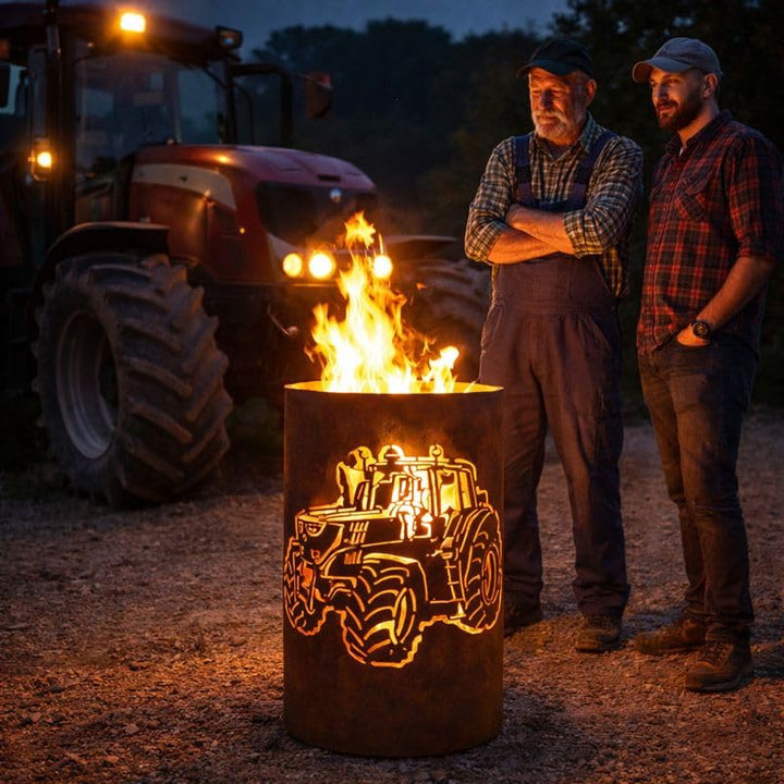 TiKo-Design® Feuertonne Traktor Motiv aus Stahl – Feuerkorb Garten & Terrasse – Hochwertige Feuerste