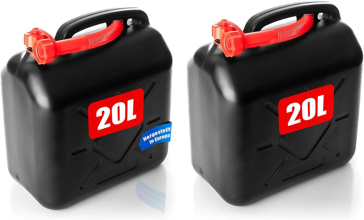 BigDean 2x Benzinkanister 20L mit flexiblem Ausgiesser - Kraftstoffkanister für Benzin & Diesel - ha
