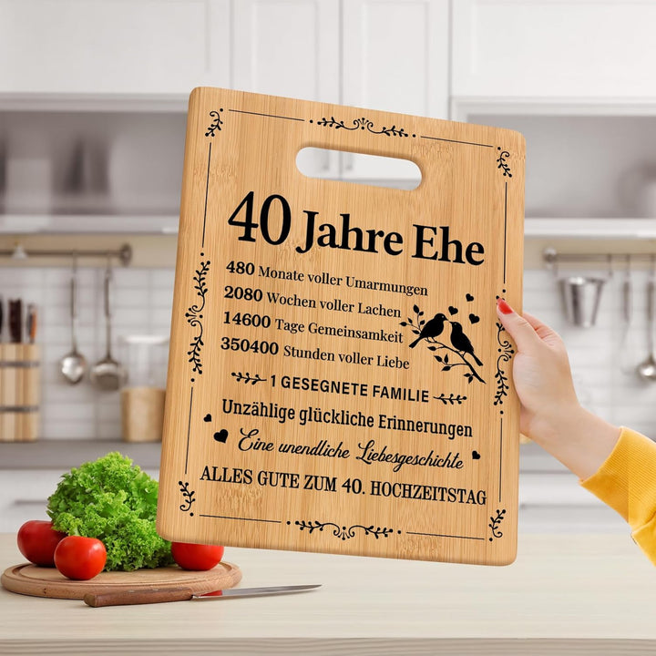 Rubinhochzeit Geschenke, Romantisches Geschenk zum 40. Hochzeitstag, Bambus-Schneidebrett zur Feier