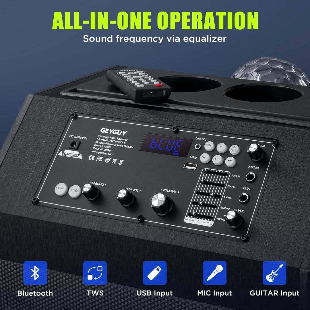 Karaoke Maschine Ankuka Karaoke Anlage mit 2 drahtlosen Mikrofonen Bluetooth PA Anlage mit Rädern un