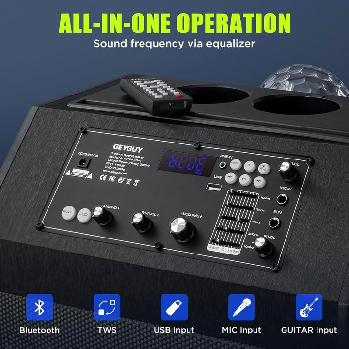 Karaoke Maschine Ankuka Karaoke Anlage mit 2 drahtlosen Mikrofonen Bluetooth PA Anlage mit Rädern un