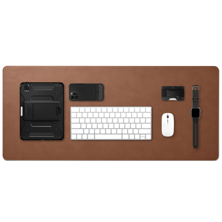 Spigen Schreibtischunterlage aus Velo Vegan PU Leder XXL Mauspad mit Anti-Rutsch-Gummimatte - Braun,
