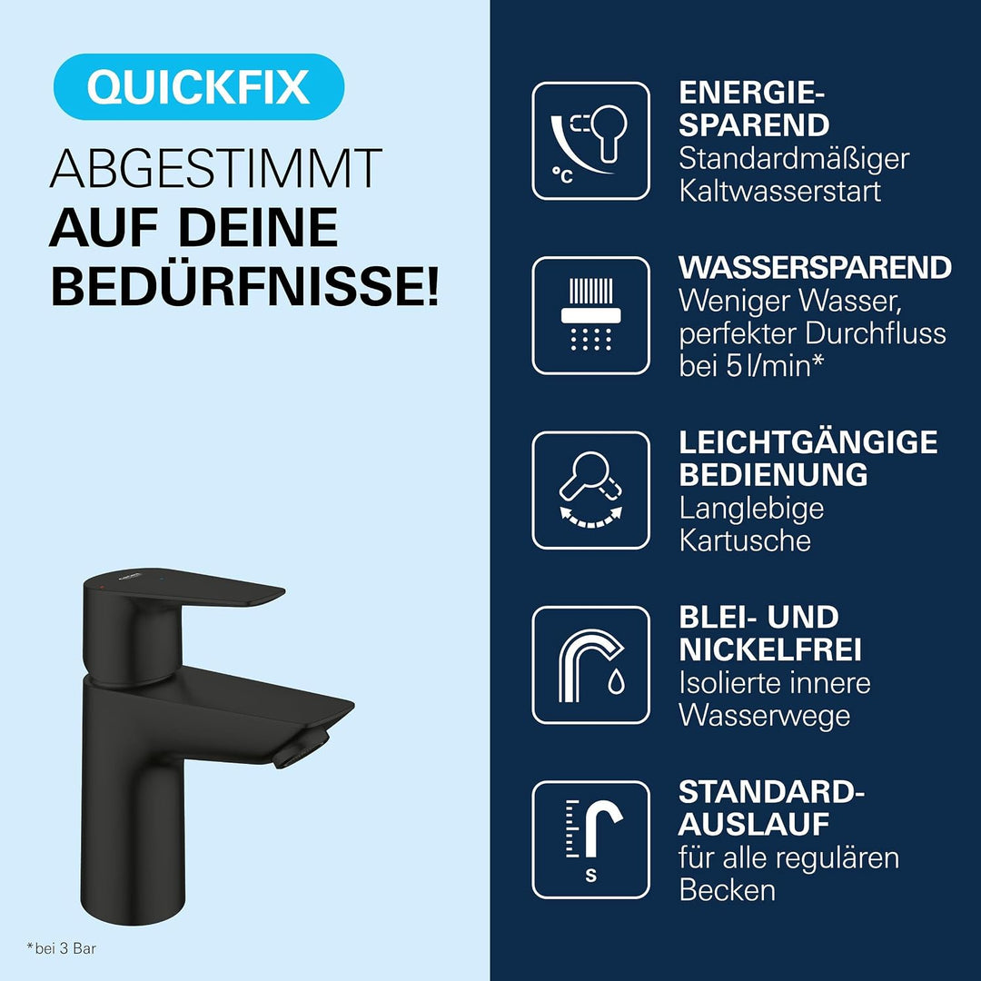 GROHE StartEdge, energiesparende Waschtischarmatur, Kaltwasser in Mittelstellung (Wasserhahn für das