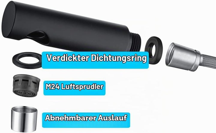 ONECE Wasserhahn Küche Schwarz mit ausziehbar, Spültischarmatur aus Edelstahl SUS304, Küchenarmatur
