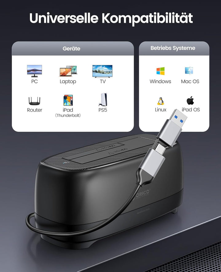 ORICO 3,5'' 2,5'' Festplattengehäuse USB 3.2 Gen1 1-Bay Festplatten Docking Station für Alle Standar