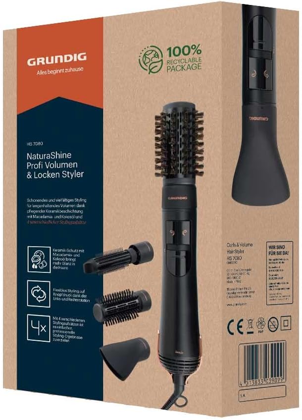 GRUNDIG NaturaShine HS 7080 Volumen- und Lockenstyler, Thermobürste mit 2 Temperatur- und Luftstroms