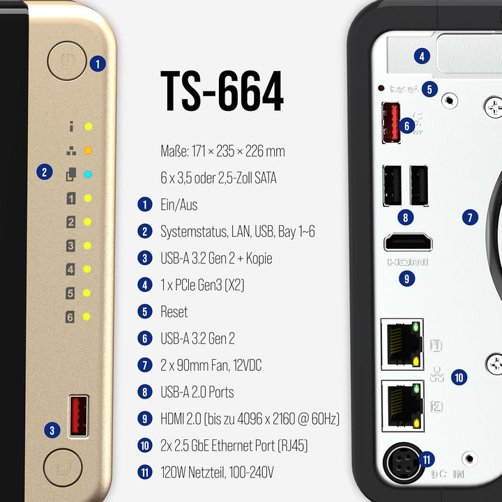 Qnap TS-664-8G | 6-Bay, PCIe Gen3, 2.5GbE Tower NAS