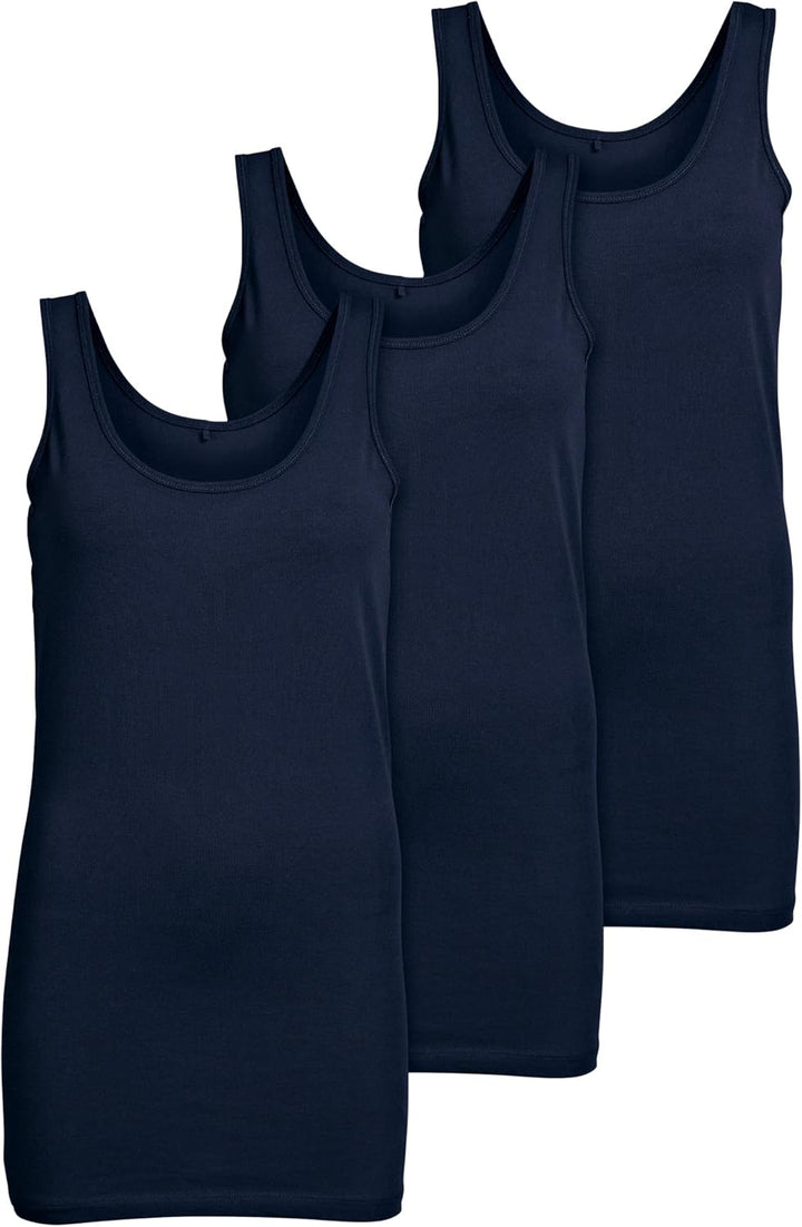 ONLY 3er Pack Damen Oberteile Basic Tank Tops weiss, schwarz, grau, blau, Creme Frauen Shirt lang So