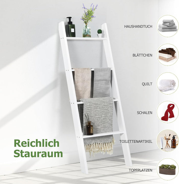 GOPLUS 4 Ebenen Handtuchständer, Handtuchleiter Holz, Handtuchständer Leiterregal, 4 Handtuchstangen