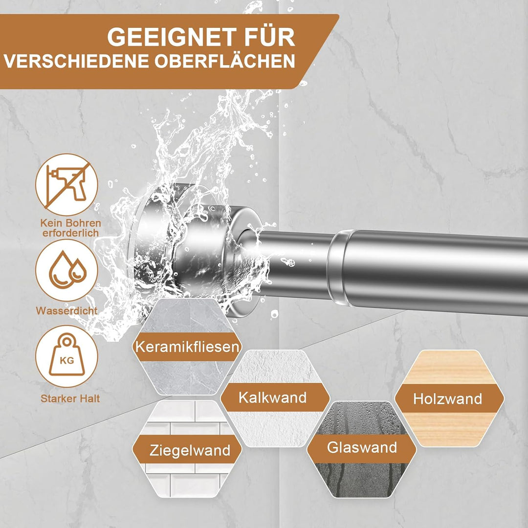 AIZESI Duschstange Gardinenstange ohne Bohren 80-125CM,Teleskopstange Klemmstange Duschvorhangstange