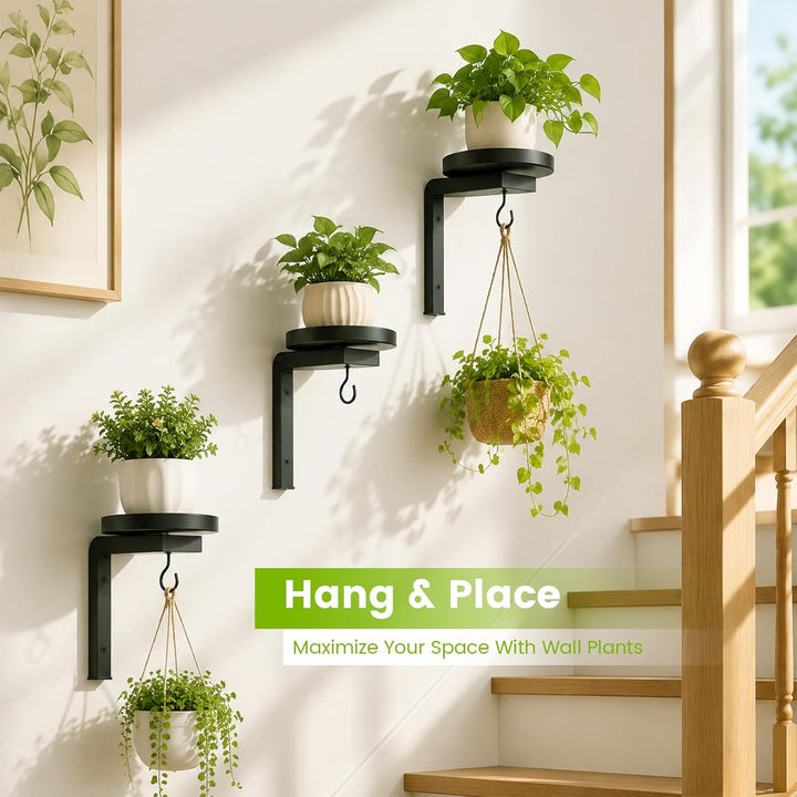 Pflanzenhalter Wand für 6 Töpfe, 3 Stück Wandhalterung Blumentopf mit Haken, 11,3 kg Tragkraft, Wand