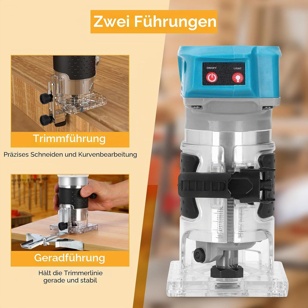 Akku Oberfräse, Einhandfräse Kantenfräse, Bürstenloser Trimmer Für Die Holzbearbeitung, mit 1/4 Zoll