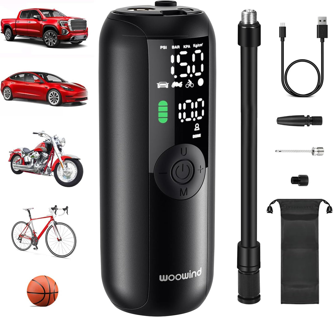 Woowind LP1 Akku Luftpumpe Elektrisch 150PSI (10,3 Bar) Mini Kompressor Kleine Fahrradpumpe, 5 Modi,
