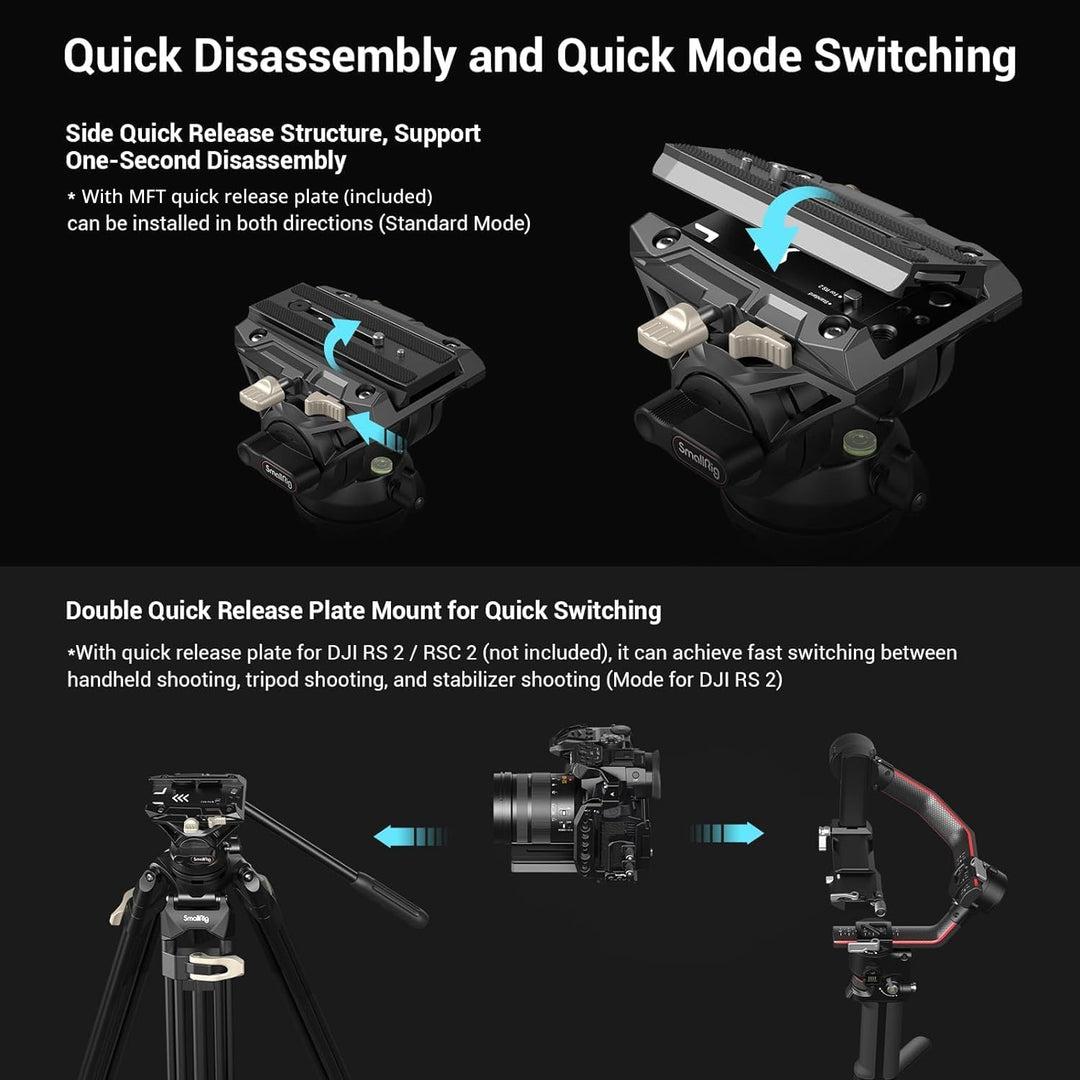 SMALLRIG Videostativ, 73-Zoll (186 cm) Heavy Duty Tripod Hochleistungs Stativ mit 360-Grad-Fluidkopf