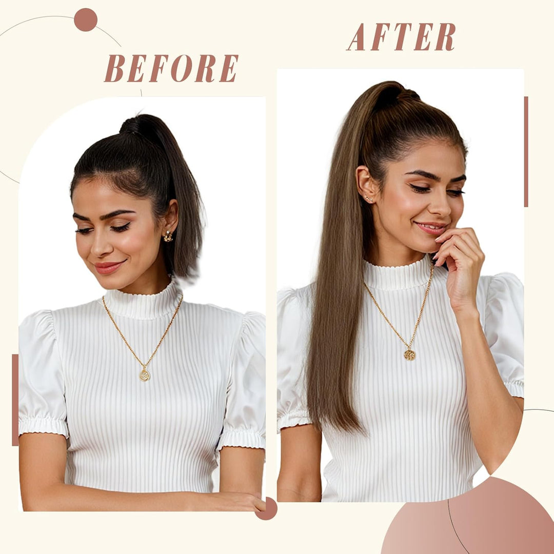 Elailite Ponytail Extension, 56cm Haarverlängerung Echthaar Zopf, 95g Haarzopf Pferdeschwanz Haartei