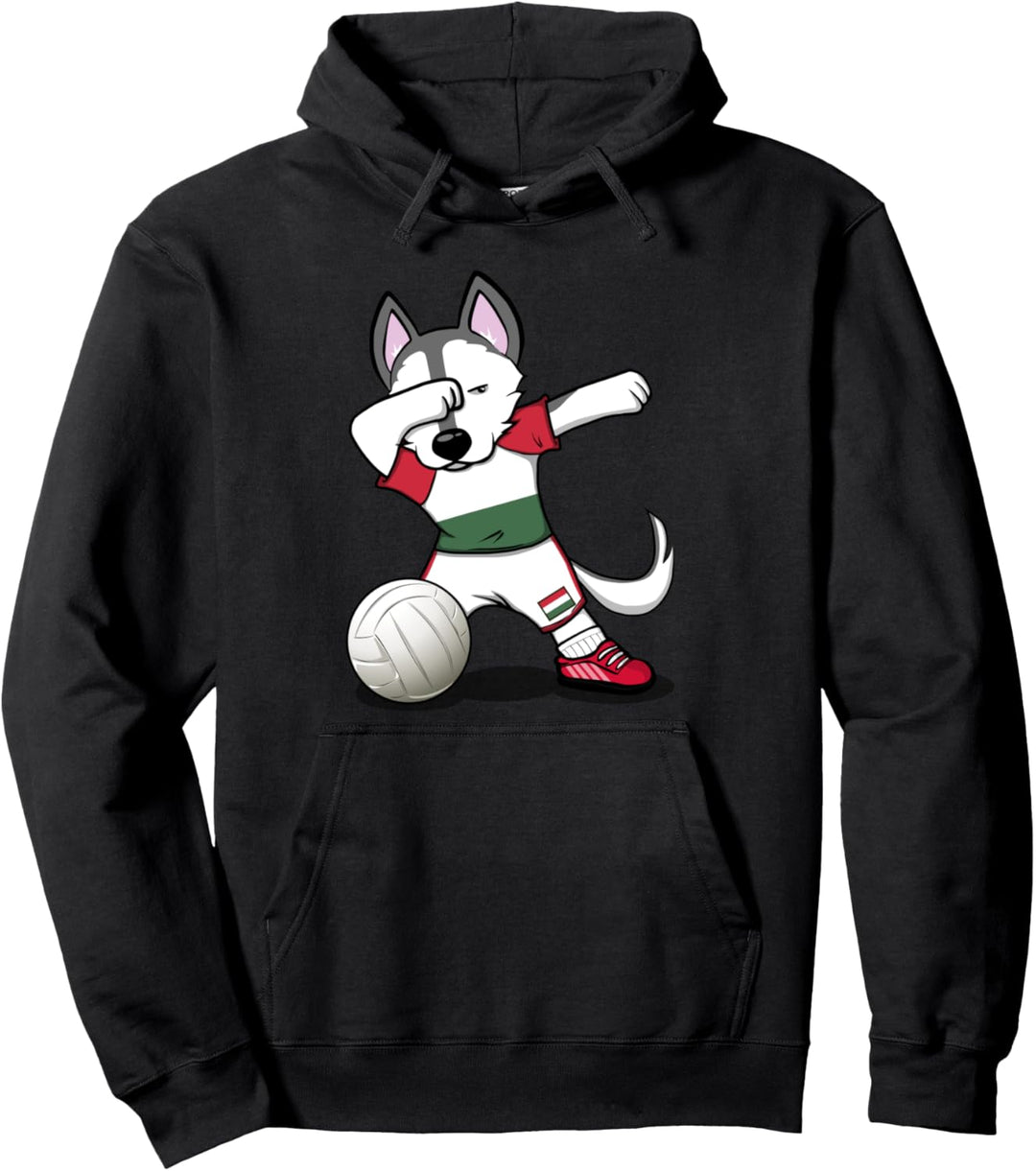 Dabbing Husky Hund Ungarn Volleyball Ungarische Flagge Sport Pullover Hoodie