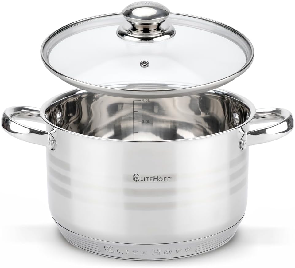 EliteHoff Topfset Induktion 12-teilig Edelstahl, Kochtopf Set mit Glasdeckel, 7-lagiger Edelstahl To