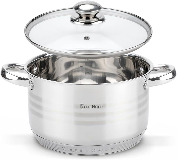EliteHoff Topfset Induktion 12-teilig Edelstahl, Kochtopf Set mit Glasdeckel, 7-lagiger Edelstahl To