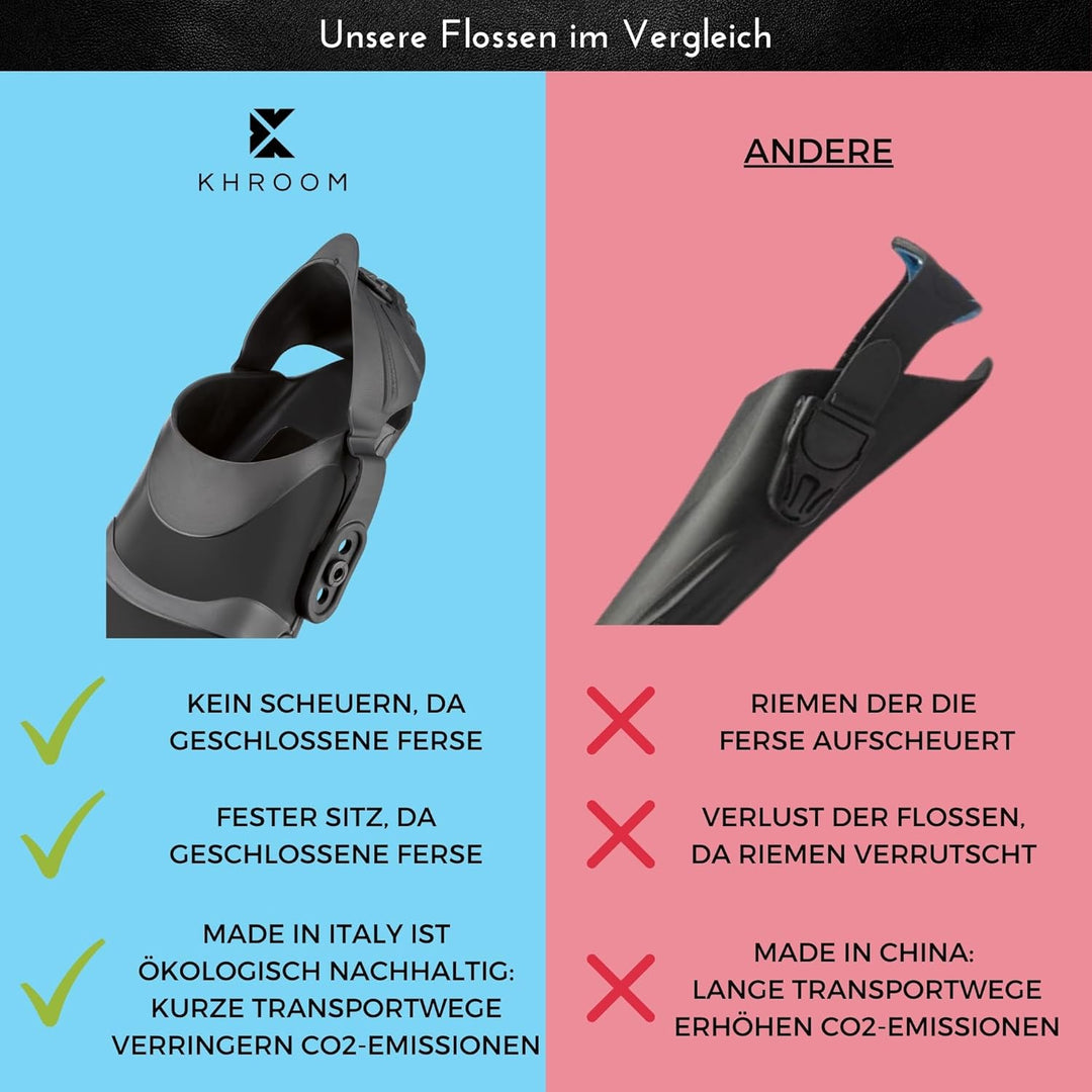 Khroom verstellbare Schnorchelflossen kurz mit Tasche zum umhängen Gr.36-47 Kurzflossen zum Schwimme