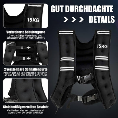 GYMAX Gewichtsweste 15 kg Trainingsweste Fitnessweste mit Reflektierende Streifen Weight Vest Laufwe