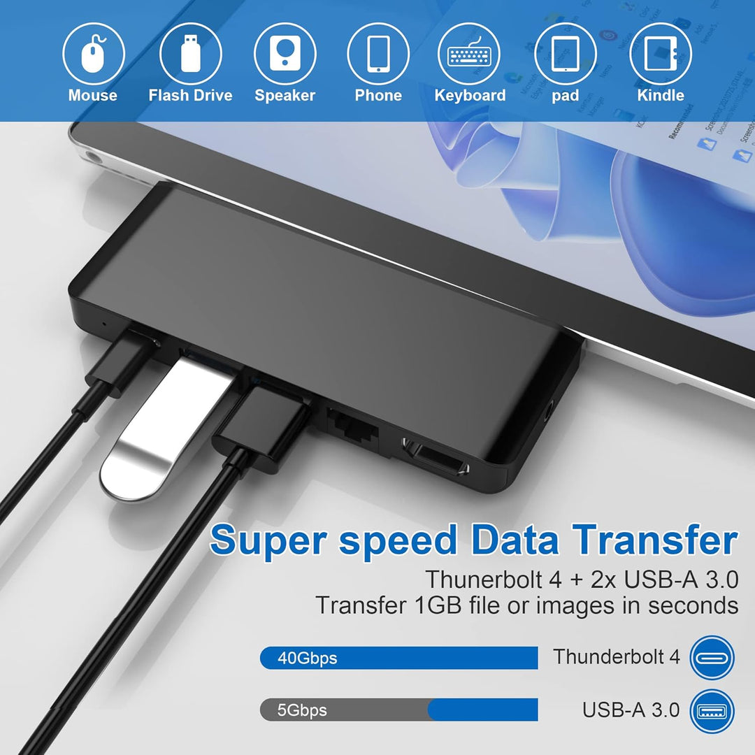 Surface Pro 9 Docking Station mit 4K HDMI,USB-C Thunderbolt 4 (Display+Daten+PD),100 Mbps Ethernet,3