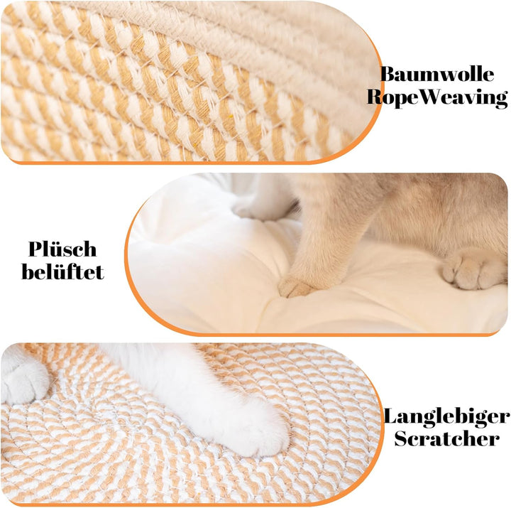CheerPals Katzenbett mit Kissen, 47cm Waschbar Katzenkorb aus Baumwollseilen geflochten, zum Schlafe