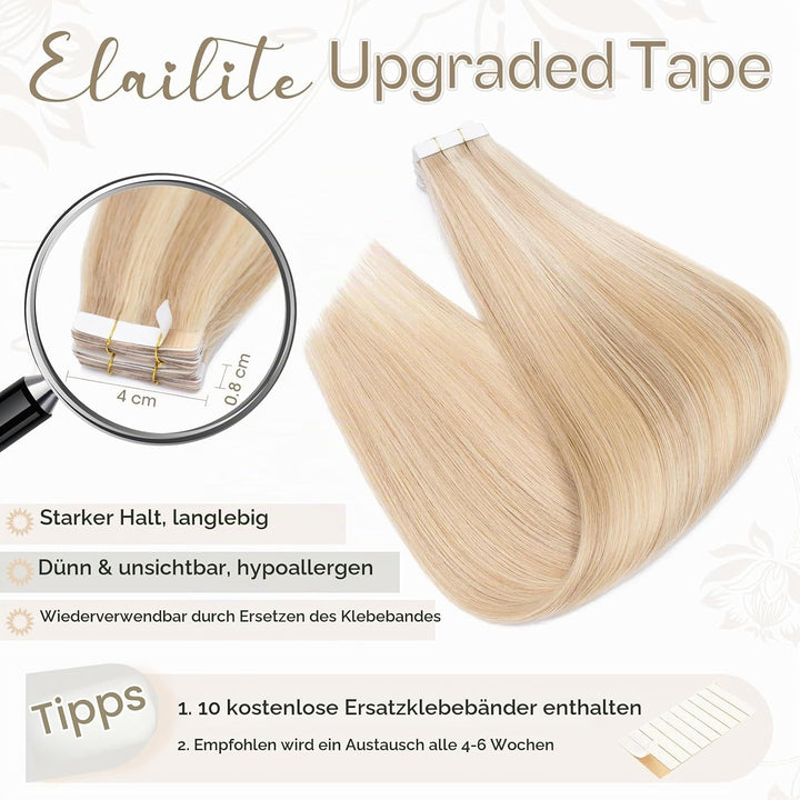 Elailite Tape Extensions Haarverlängerung - Invisible Tape Extensions Echthaar - Remy Real Human Hai