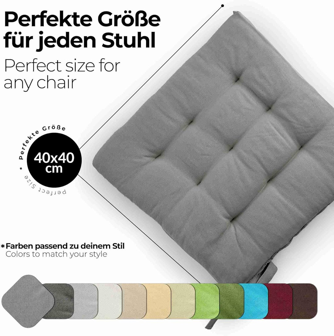 etérea 2er Set Sitzkissen Outdoor 40x40 mit Bändern - Stuhlkissen Grau für Gartenstuhl &amp; Innenbereic
