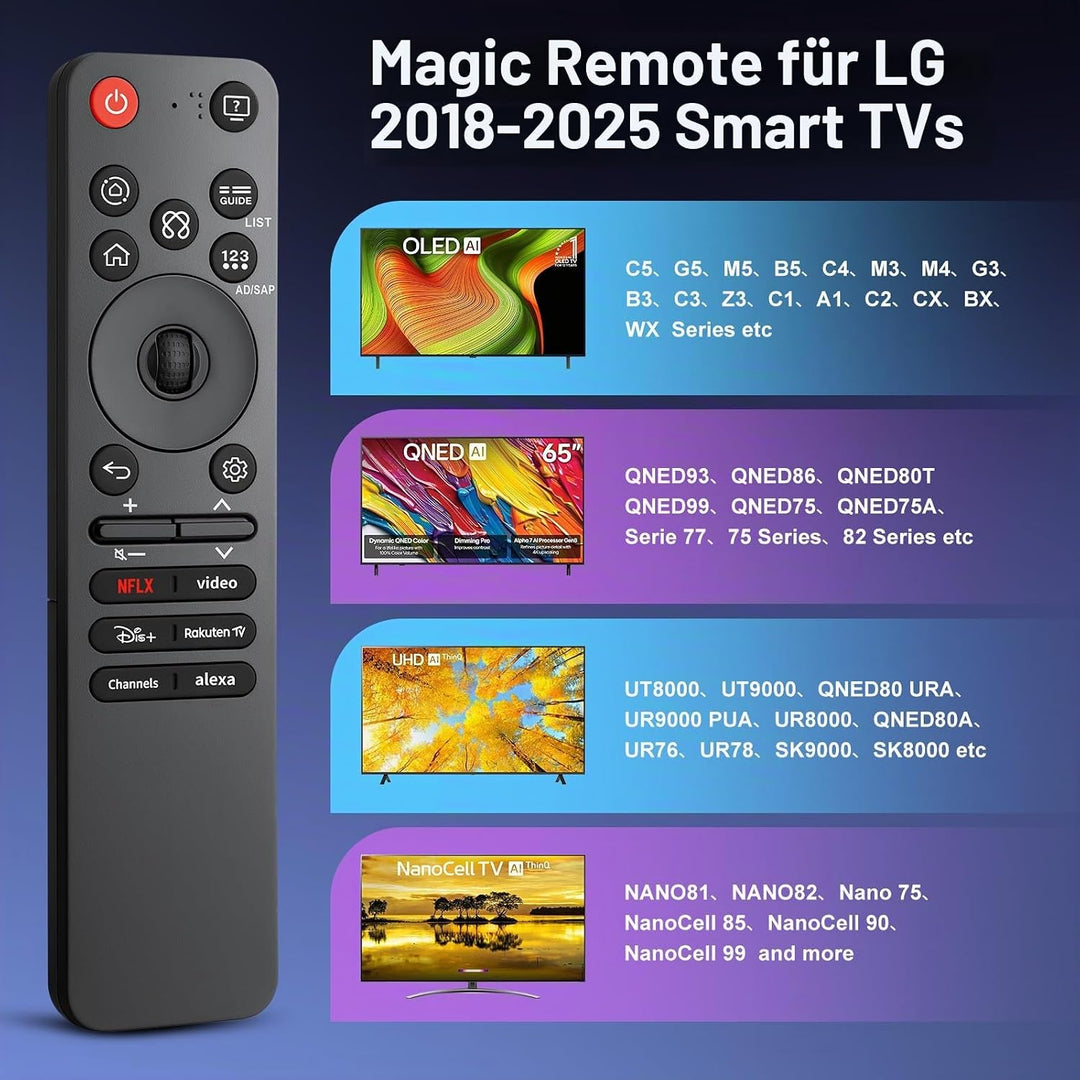 Magic Remote Fernbedienung für LG Smart TV Fernseher OLED EVO QNED 4K UHD NanoCell, für Original AN-