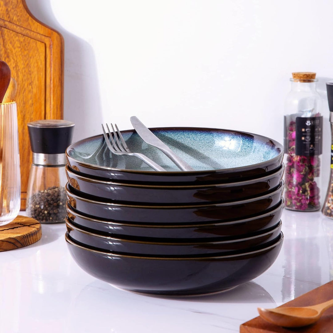 LeRatio Steingut Suppenteller 22cm, Tiefe Teller Set Für 6 Pers. Kratzfeste Pasta Teller Tief Gross