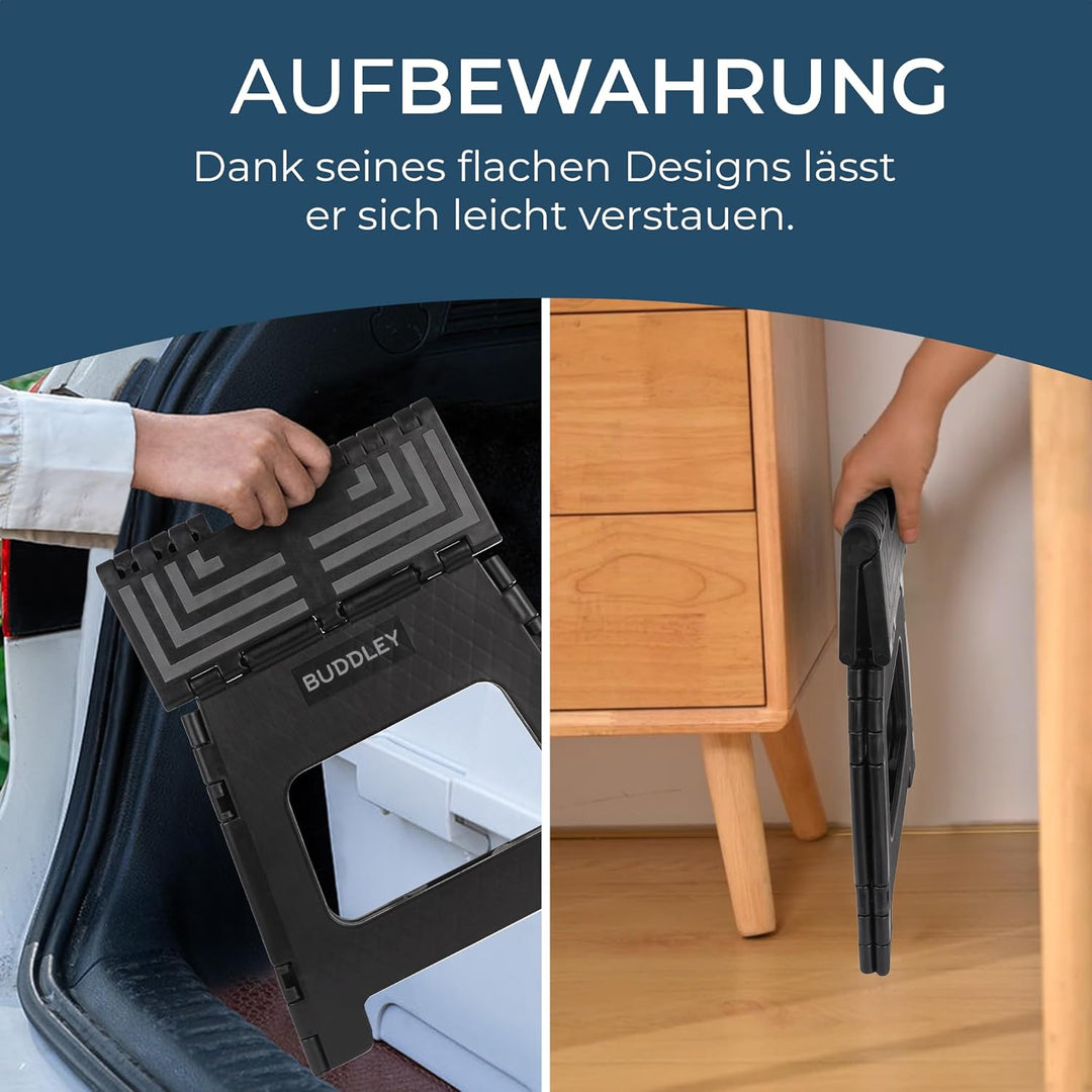 BUDDLEY Tritthocker klappbar – 32 cm hoher Tritt mit Anti-Rutsch-Design - Tragfähigkeit bis 99 kg -